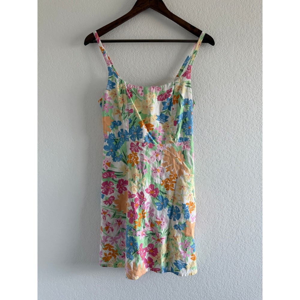 Old Navy Cottagecore Linen Blend Floral Mini Dress Small Multi-Color Smocked